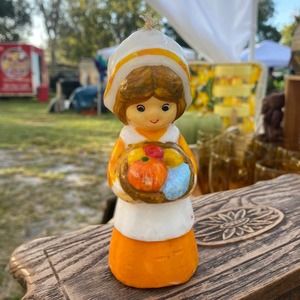 Pilgrim Girl Candle Thanksgiving Figural Candle Vintage Unused